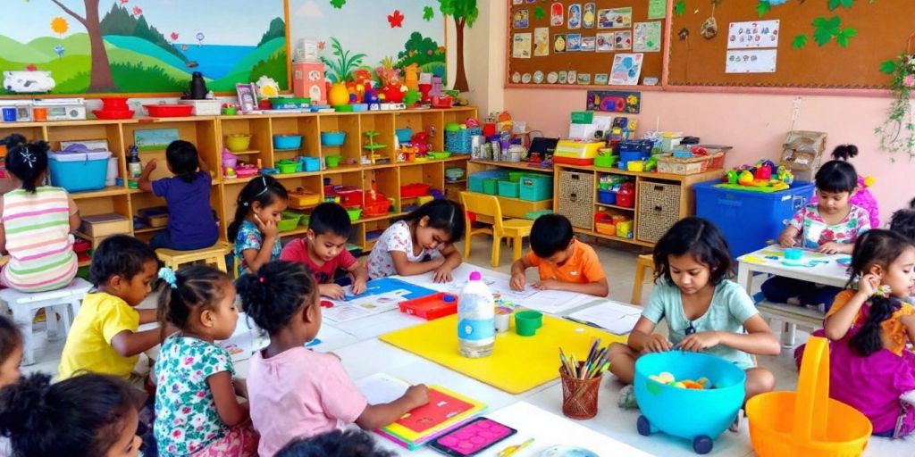 Anak-anak belajar di kelas yang ceria di Bali.