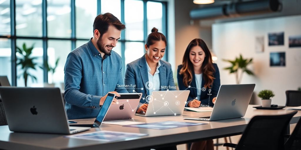 Ruang kerja modern dengan teknologi canggih dan profesional.